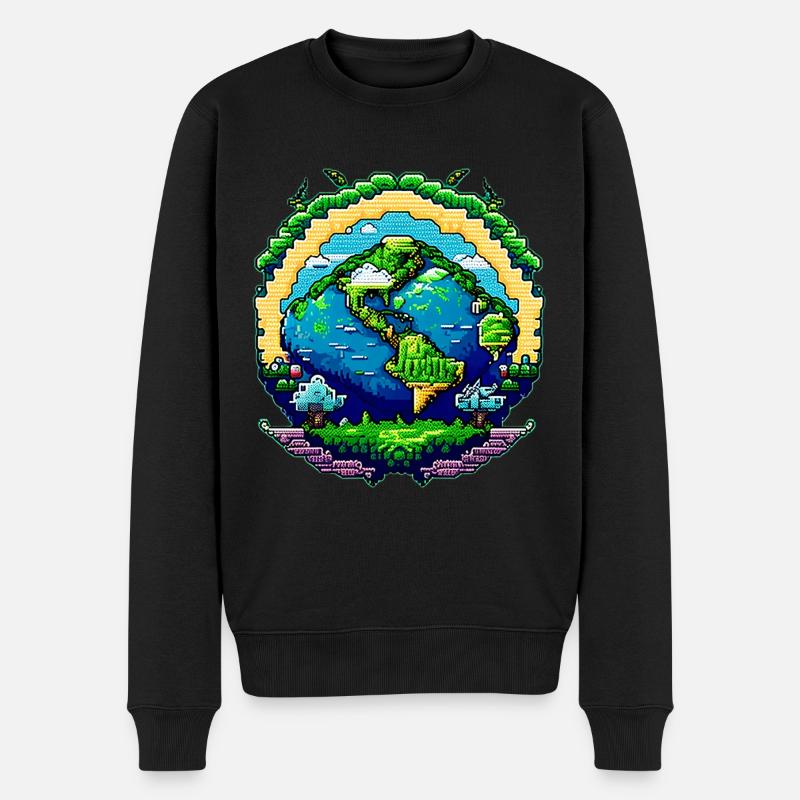 Globus in Pixelkunst - Männer Premium Bio Pullover - Schwarz