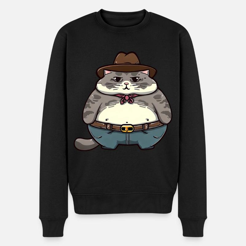 Gros chat cowboy - Pull Premium bio Homme - noir