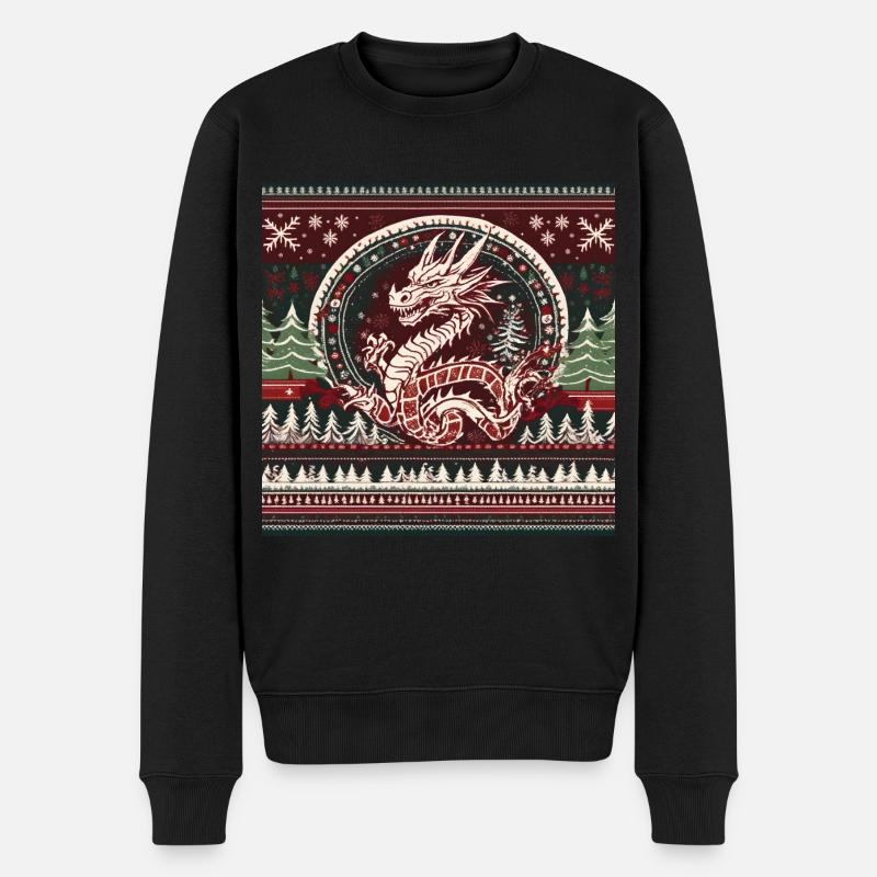 Ugly Christmas Drache - Männer Premium Bio Pullover - Schwarz
