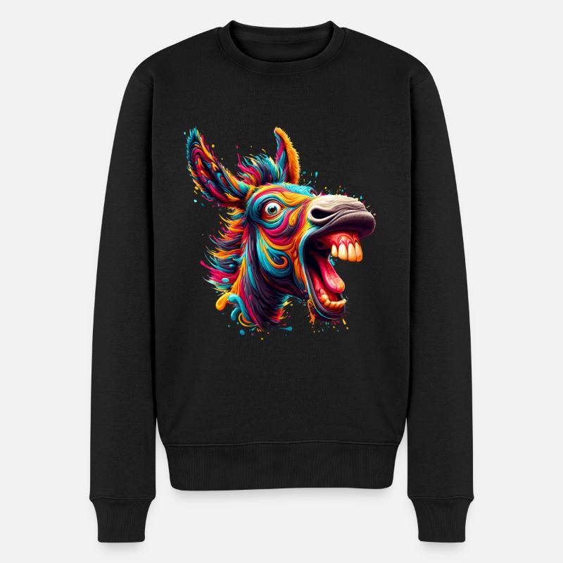 ESEL VERRÜCKT PFERD BUNT FARBEN OHREN PARTY DONKEY - Männer Premium Bio Pullover - Schwarz