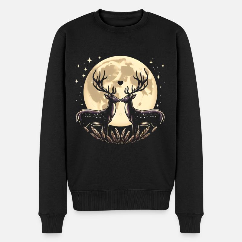 Romantische Hirsch-Vollmond-Paar-Illustration - Männer Premium Bio Pullover - Schwarz