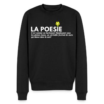 POESIE. Zitat - Männer Premium Bio Pullover - Schwarz - Vorne - Nico (187cm)