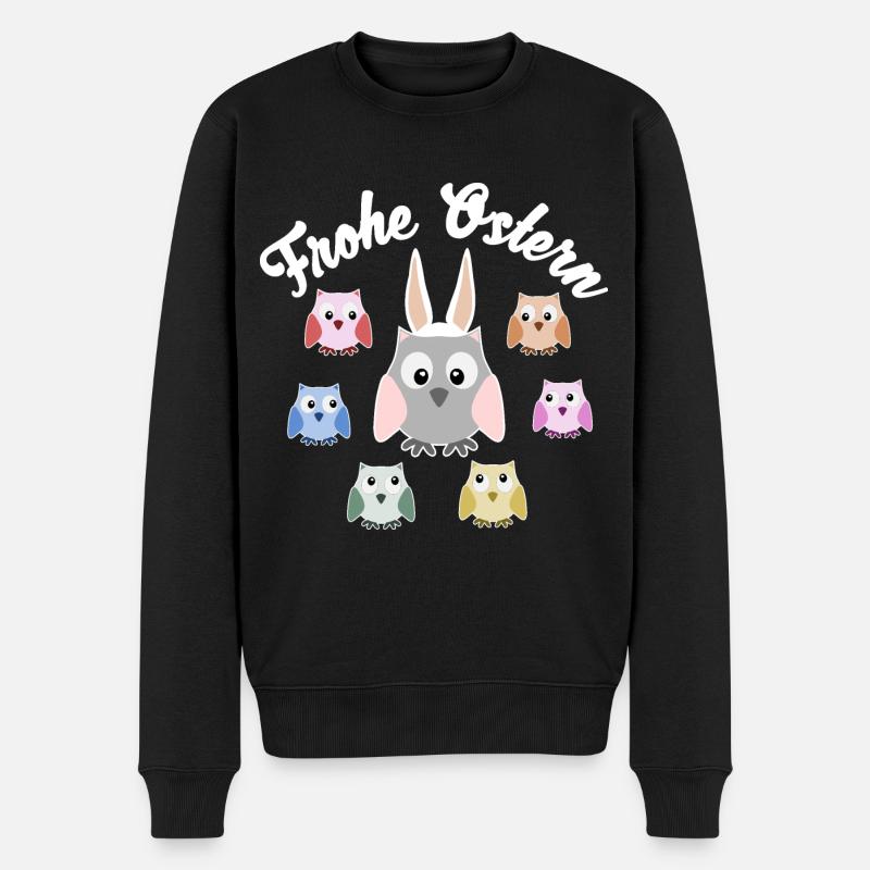 Frohe Ostern Eulen Eule Uhu Hasenohren - Männer Premium Bio Pullover - Schwarz