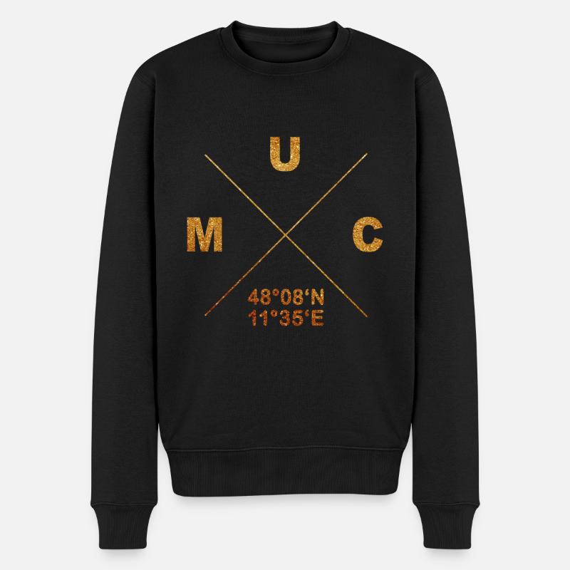 München MUC Koordinaten Geschenk Heimat Bayern - Männer Premium Bio Pullover - Schwarz