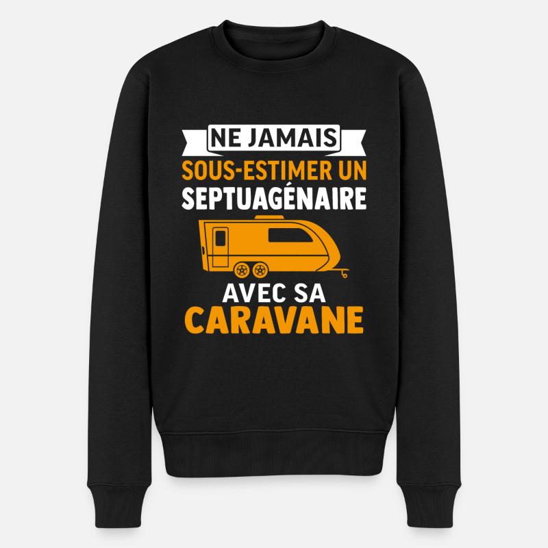 un septuagénaire avec sa caravane - Pull Premium bio Homme - noir