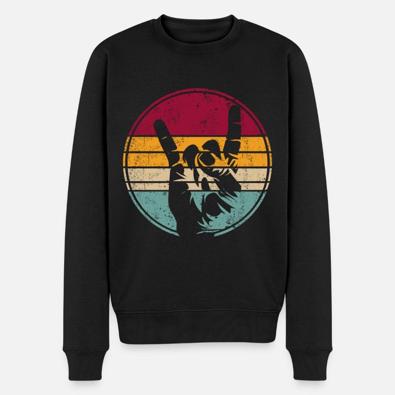 Pommesgabel Metal Hand Handzeichen Retro - Männer Premium Bio Pullover - Schwarz