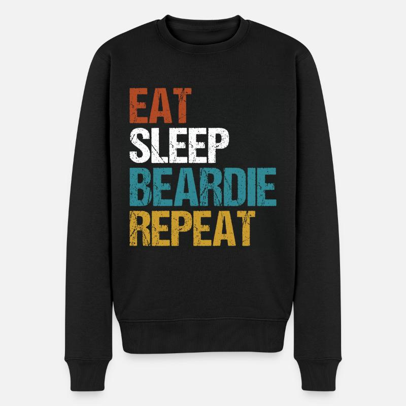 Bearded Collie Beardie Eat Sleep Spruch Vintage - Männer Premium Bio Pullover - Schwarz