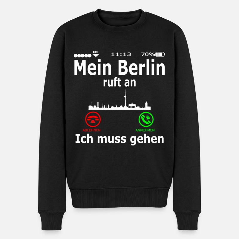 Berlin is Calling - Männer Premium Bio Pullover - Schwarz