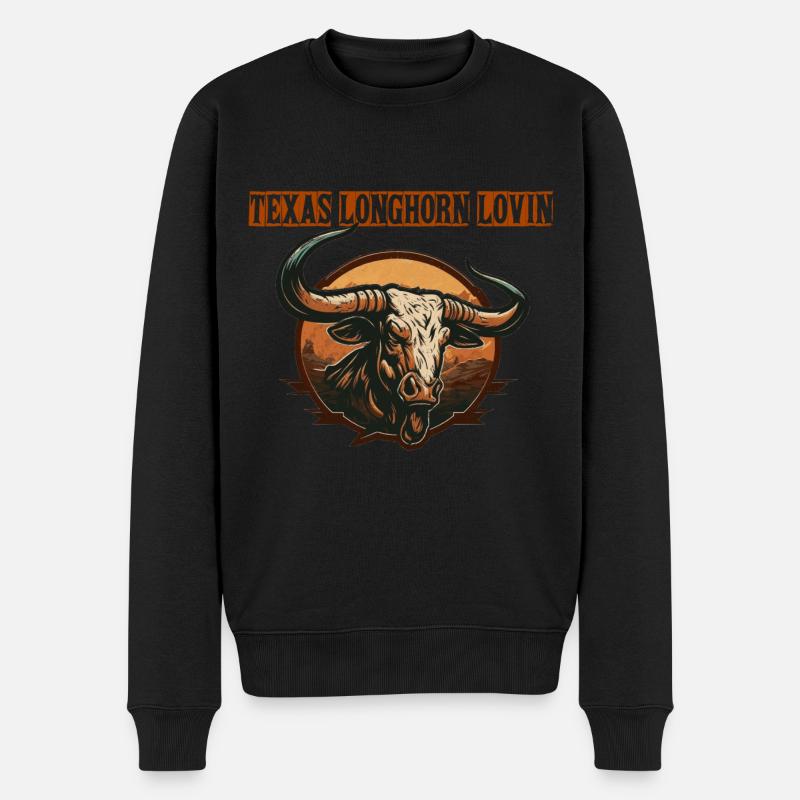 Longhorn Texas Geschenk - Männer Premium Bio Pullover - Schwarz