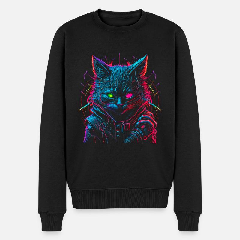 Neon Punk Hacker Cat - Pull Premium bio Homme - noir