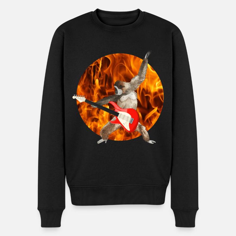 Affe Weißbartgibbon E-Gitarre Feuer lets rock - Männer Premium Bio Pullover - Schwarz