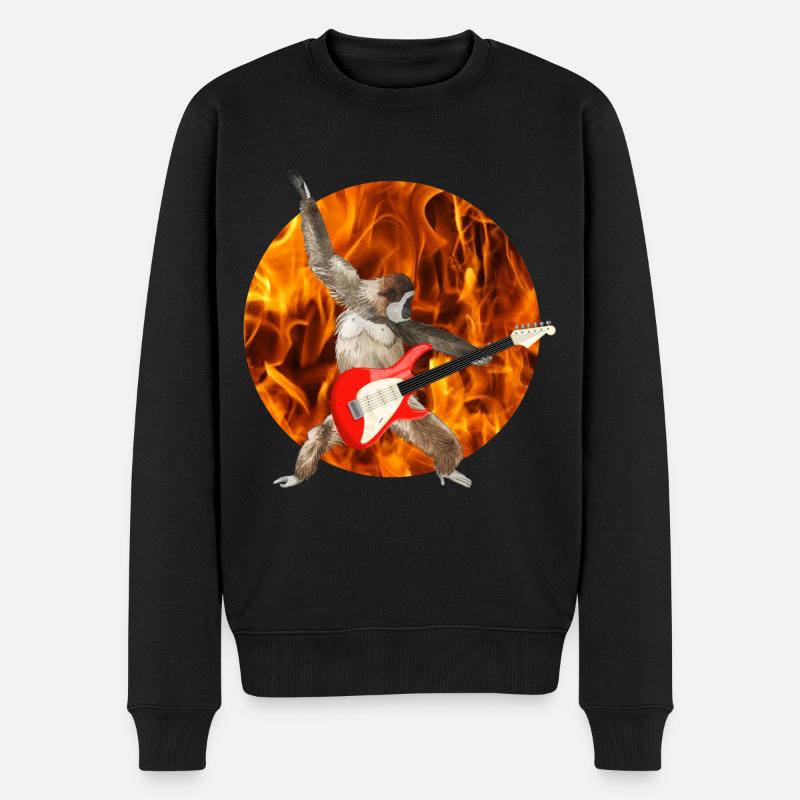 Affe Weißbartgibbon E-Gitarre Feuer lets rock - Männer Premium Bio Pullover - Schwarz