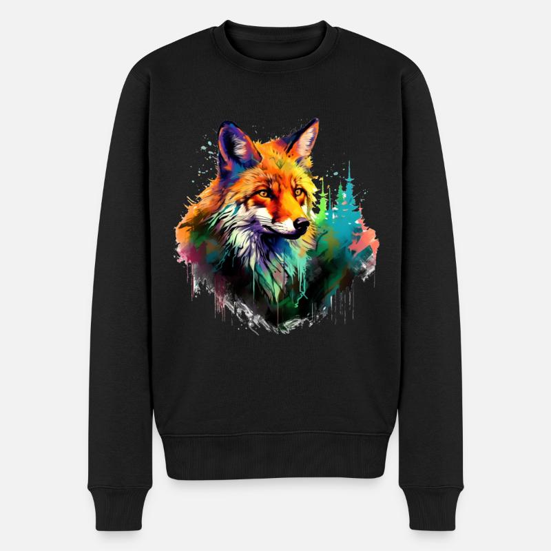 Aquarell Fuchs, Fuchs - Männer Premium Bio Pullover - Schwarz