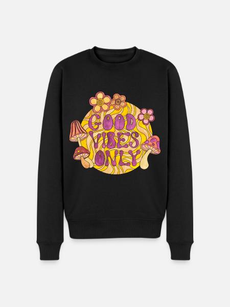 Good Vibes Only 70s Funky Groovy Flower Power 60E - Men's Premium Organic Jumper - black