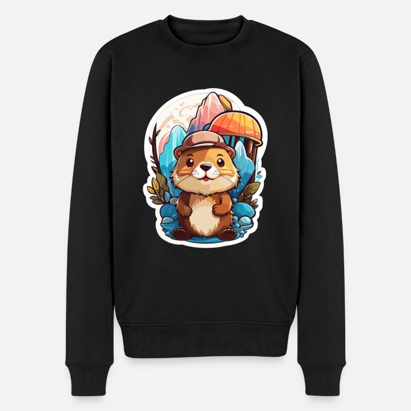 Biber Niedlich Bunt - Männer Premium Bio Pullover - Schwarz