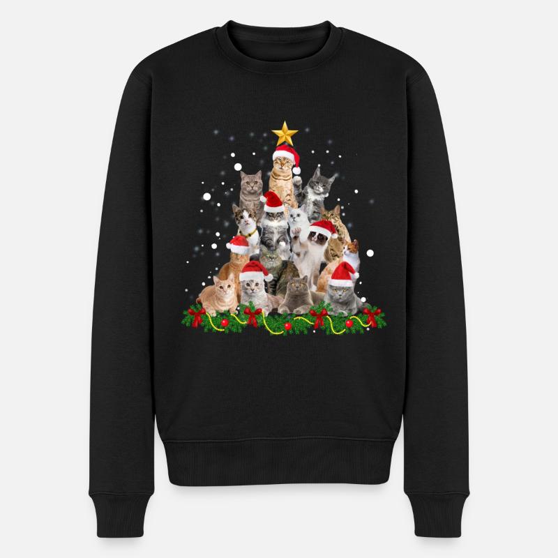 Lustige Katzen Weihnachtsbaum - Männer Premium Bio Pullover - Schwarz