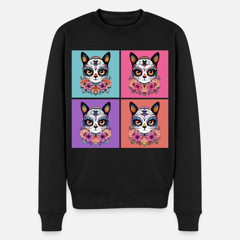 Kawaii Katze Zuckerschädel - Männer Premium Bio Pullover - Schwarz