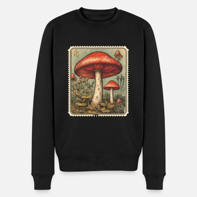 Vintage Briefmarke mit Pilzen - Männer Premium Bio Pullover - Schwarz