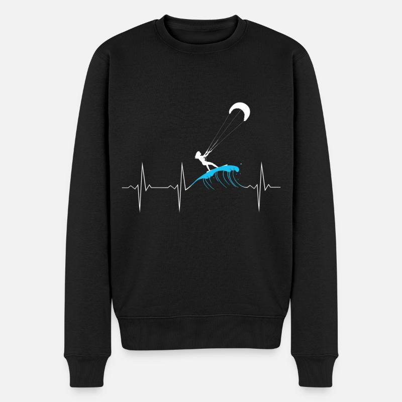 EKG Herzschlag Kitesurfing Kitesurferin - Männer Premium Bio Pullover - Schwarz