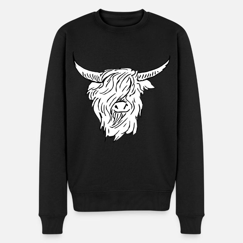 dessin au trait blanc noir highlander écossais - Pull Premium bio Homme - noir