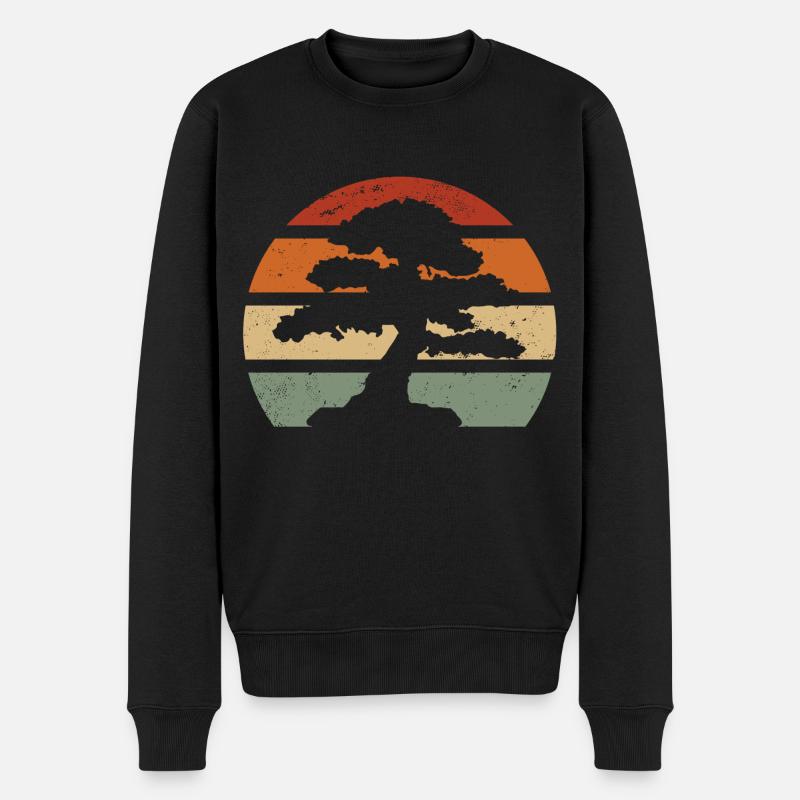 Horizont mit vintage Bonsai - Männer Premium Bio Pullover - Schwarz