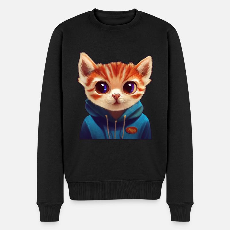 Katze mit Pullover - Männer Premium Bio Pullover - Schwarz