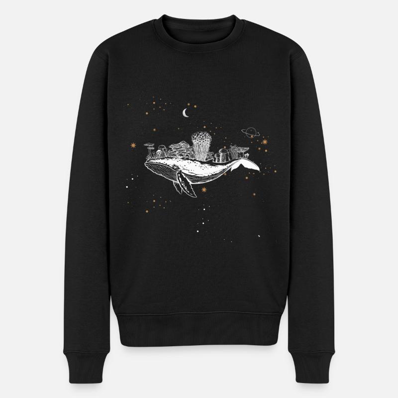Baleine surréaliste avec des champignons dans l’espace avec des étoiles - Pull Premium bio Homme - noir