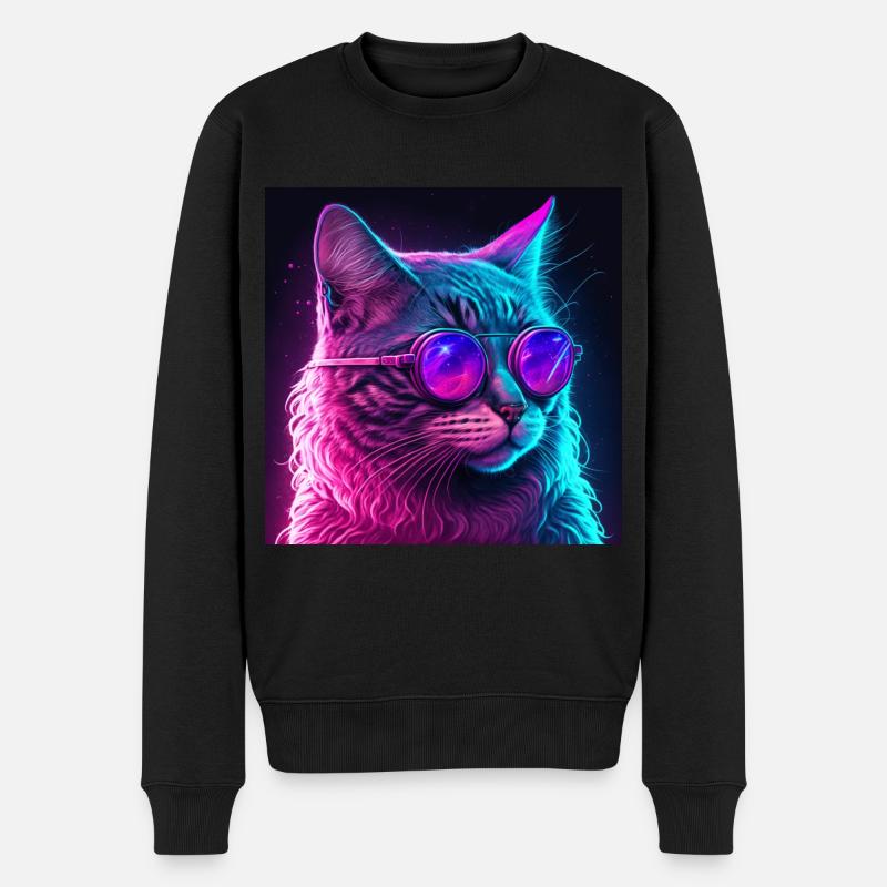 Cat Vaporwave Esthétique Rétro - Pull Premium bio Homme - noir