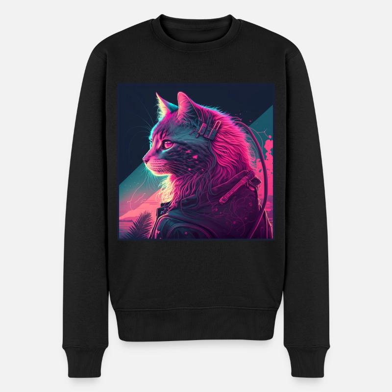 Cat Vaporwave Aesthetic Retro - Männer Premium Bio Pullover - Schwarz