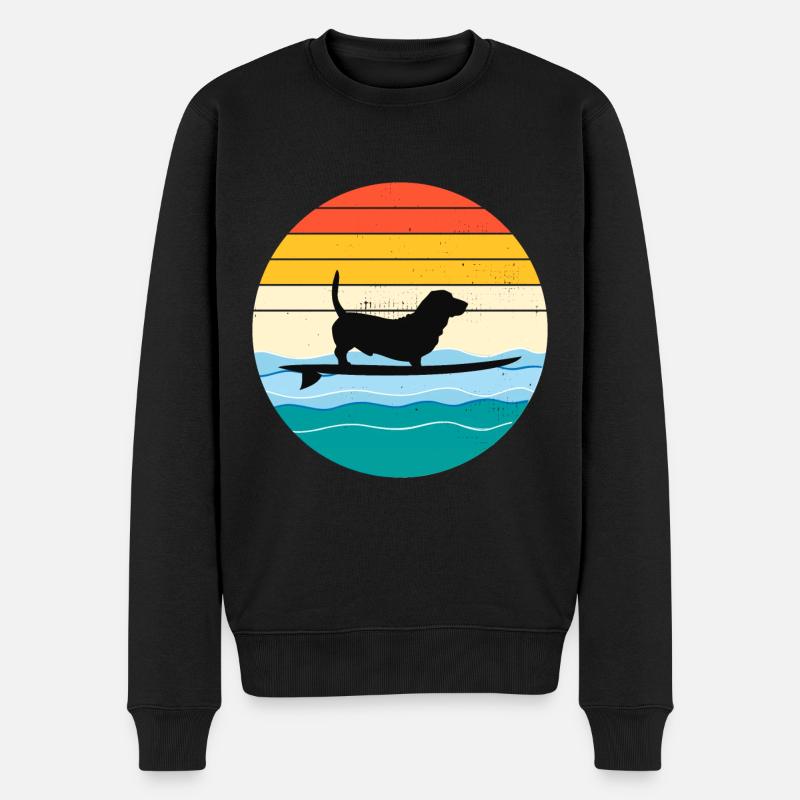 Basset Hound Besitzer Hund Surfing Surfbrett Retro - Männer Premium Bio Pullover - Schwarz