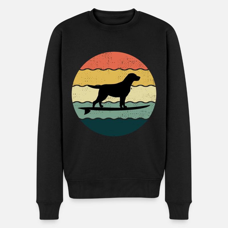 Labrador Retriever Hund Surfen Vintage Retro - Männer Premium Bio Pullover - Schwarz
