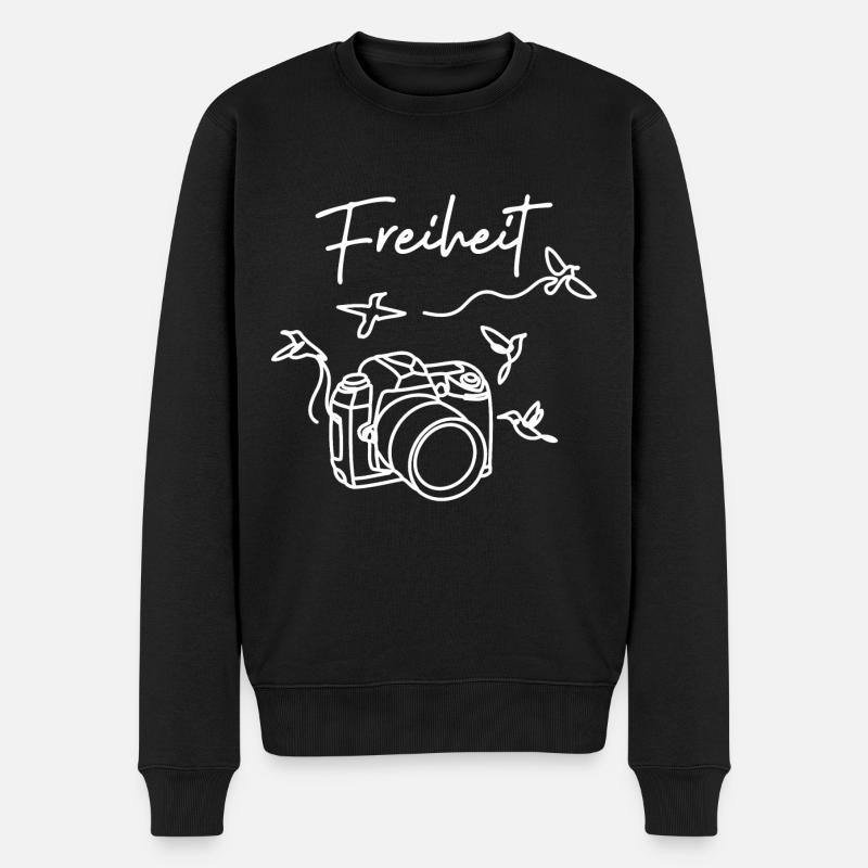 splattered Camera Freiheit - Männer Premium Bio Pullover - Schwarz