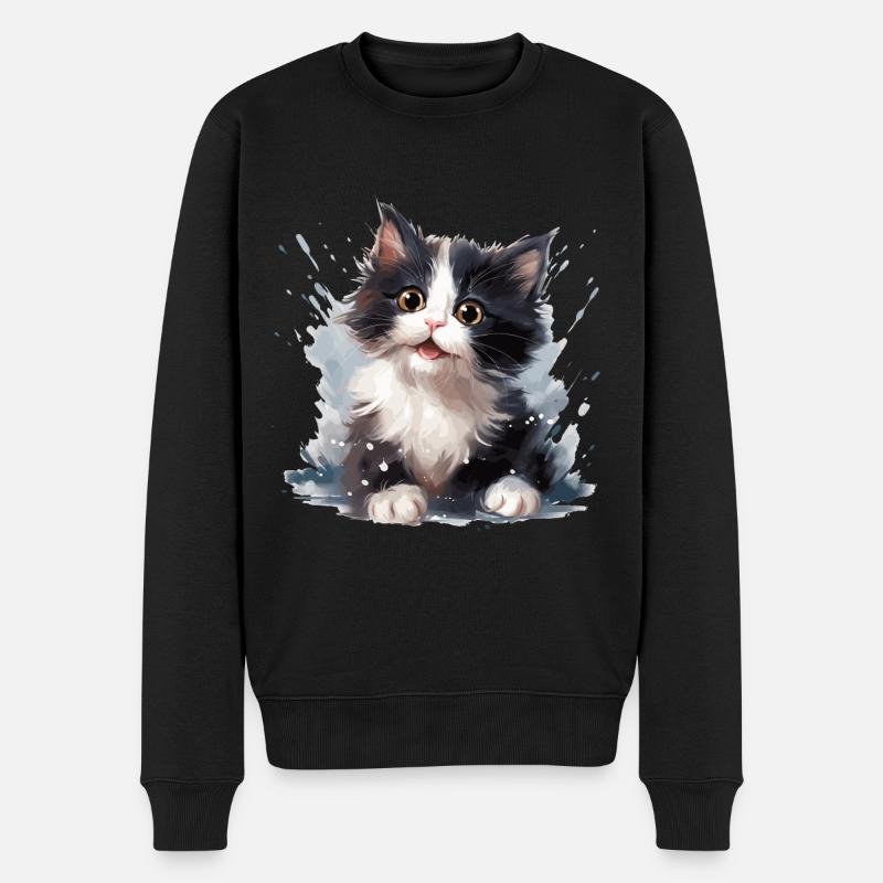 Schwarz-weißes Kätzchen - Männer Premium Bio Pullover - Schwarz