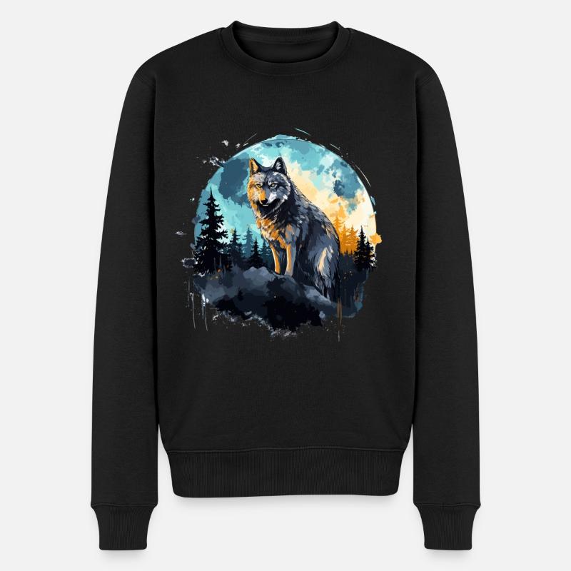 loup aquarelle - Pull Premium bio Homme - noir