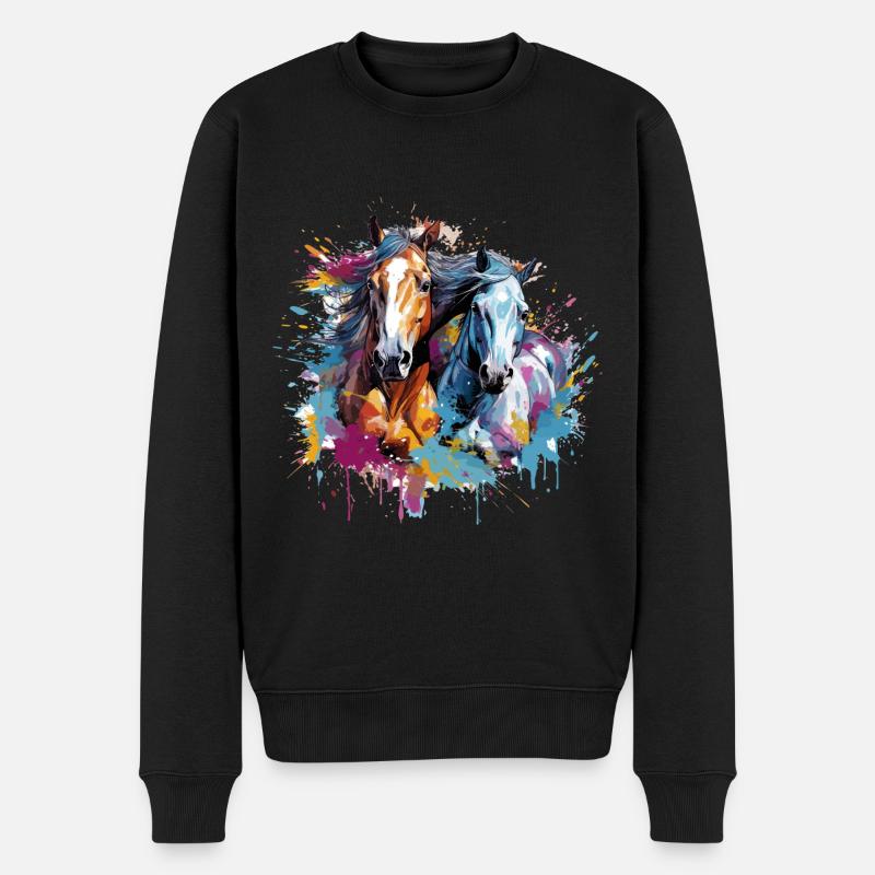 Chevaux, horses - Pull Premium bio Homme - noir