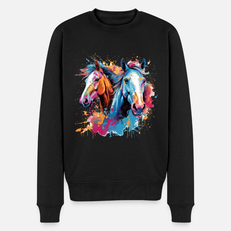 Chevaux, horses - Pull Premium bio Homme - noir