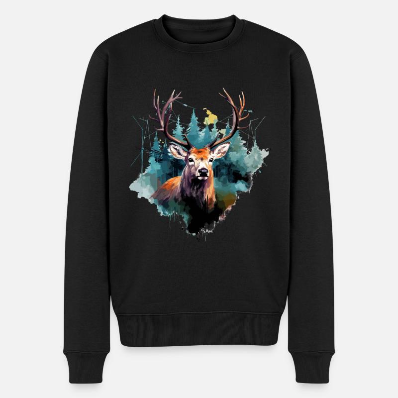 Hirsch - Männer Premium Bio Pullover - Schwarz