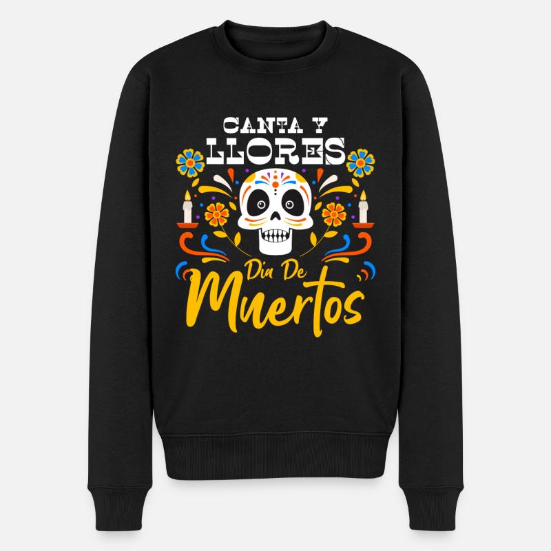 Mexique Muertos Fleurs - Pull Premium bio Homme - noir