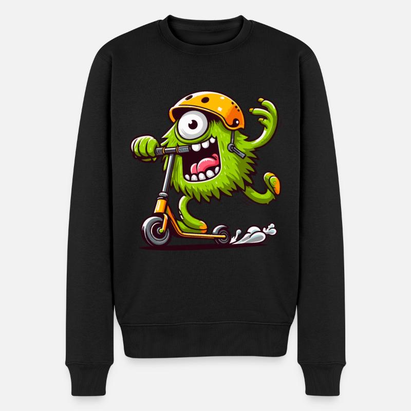 niedliches lustiges Monster auf Escooter - Männer Premium Bio Pullover - Schwarz