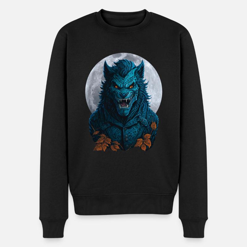 Halloween Werwolf Vollmond - Männer Premium Bio Pullover - Schwarz