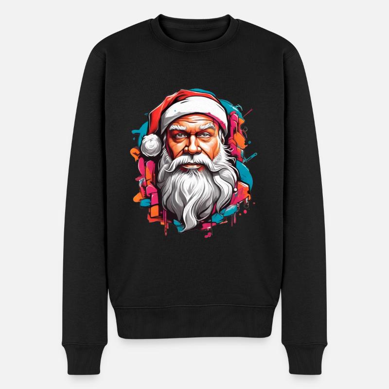 Santa Claus Graffiti Portrait - Männer Premium Bio Pullover - Schwarz
