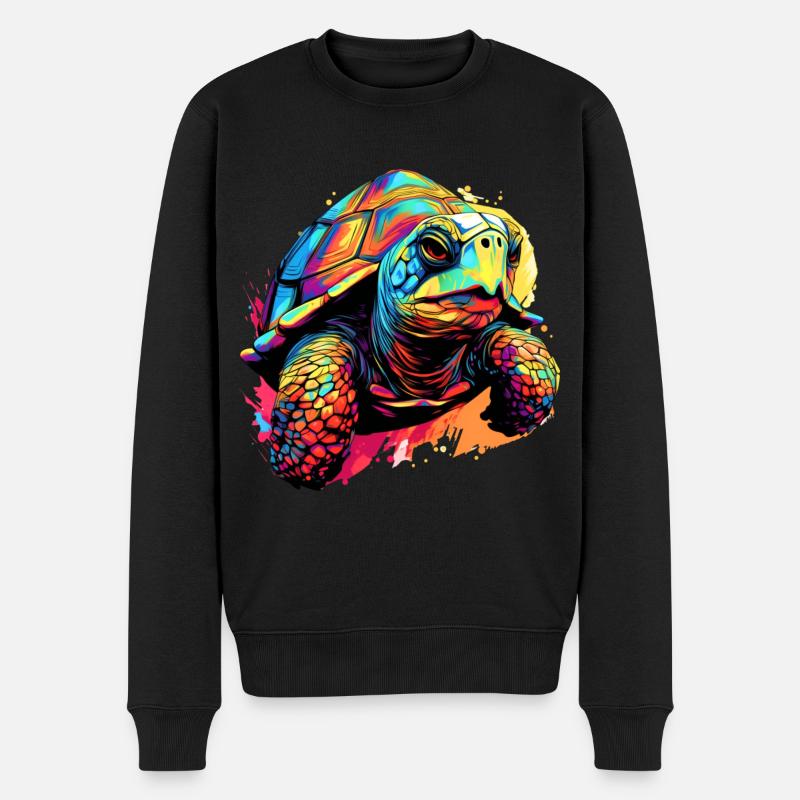 Bunte Schildkröte Farbkleckse Farbspritzer - Männer Premium Bio Pullover - Schwarz