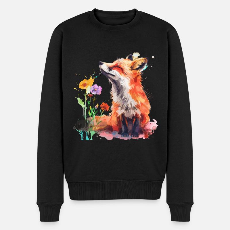 Renard aquarelle, Fox - Pull Premium bio Homme - noir