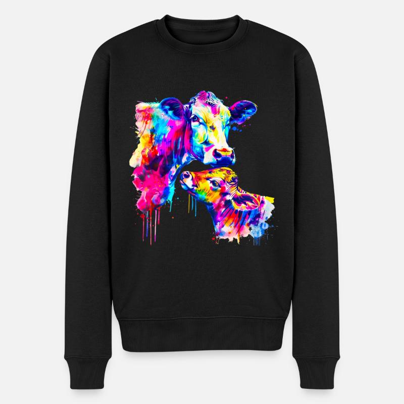 Vache avec veau - Pull Premium bio Homme - noir
