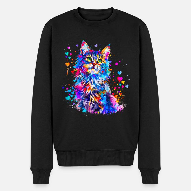 Chat mignon avec des coeur - Pull Premium bio Homme - noir