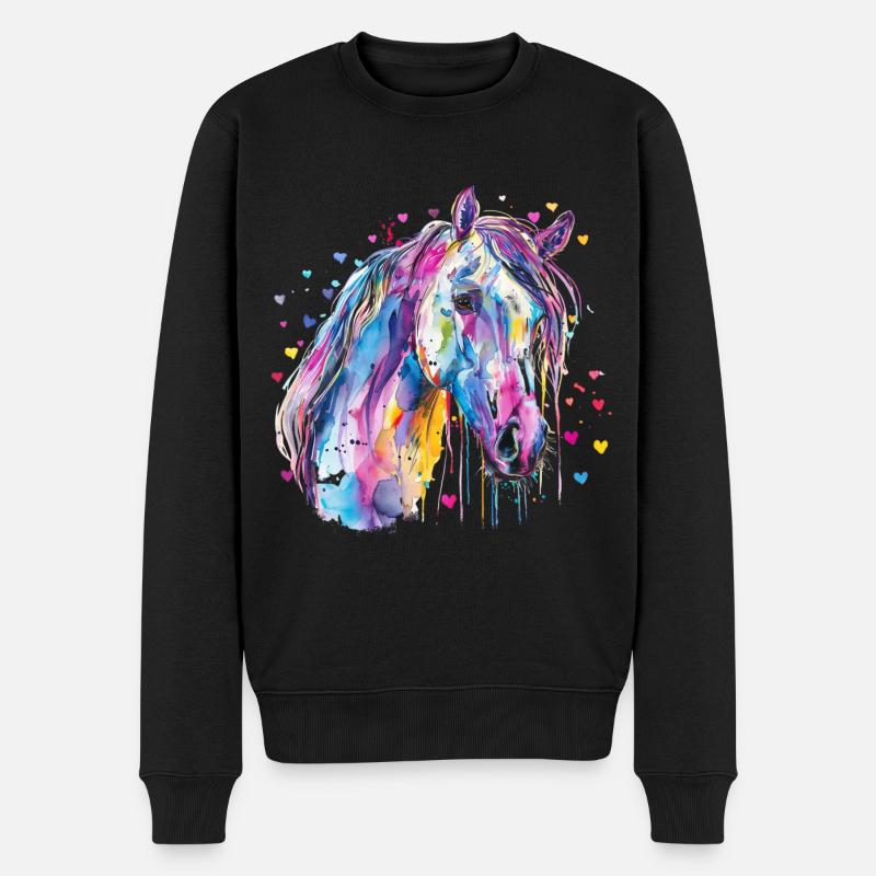 Pferd mit Herz - Männer Premium Bio Pullover - Schwarz