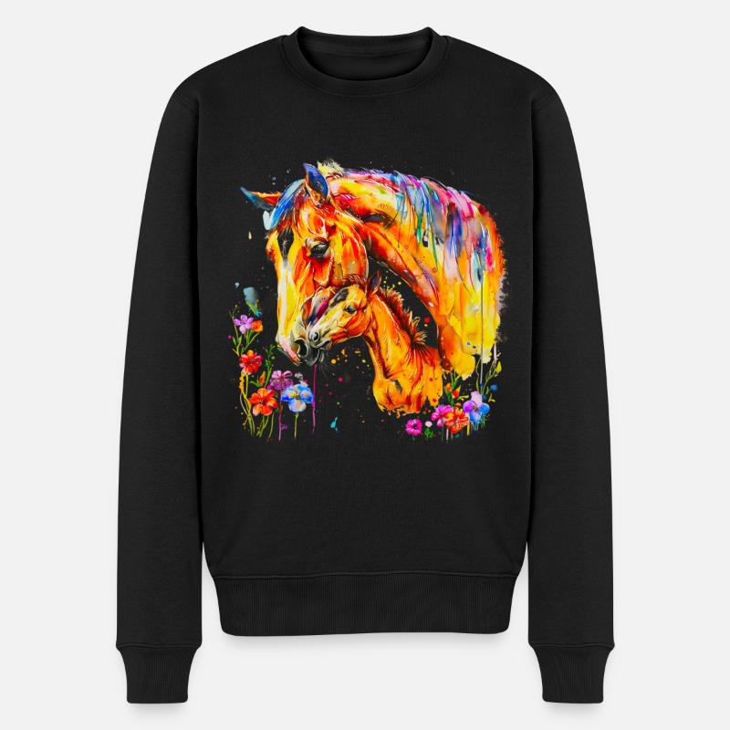 Cheval avec son poulain - Pull Premium bio Homme - noir