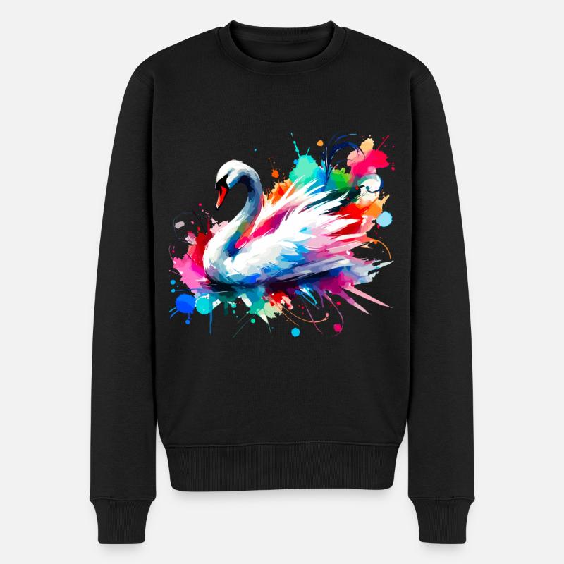 Eleganter bunter Aquarellschwan - Männer Premium Bio Pullover - Schwarz