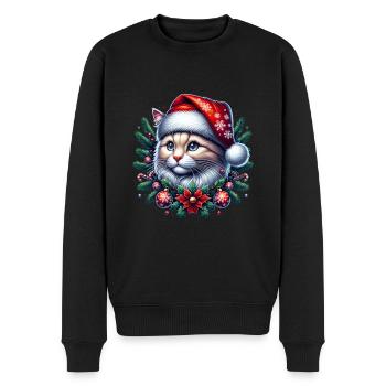 Weihnachtskatze süß - Männer Premium Bio Pullover - Schwarz - Vorne - Nico (187cm)