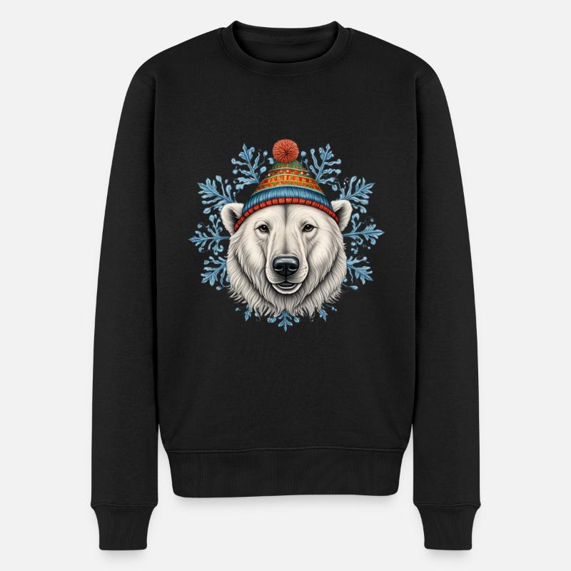 Weihnachts-Eisbär - Männer Premium Bio Pullover - Schwarz